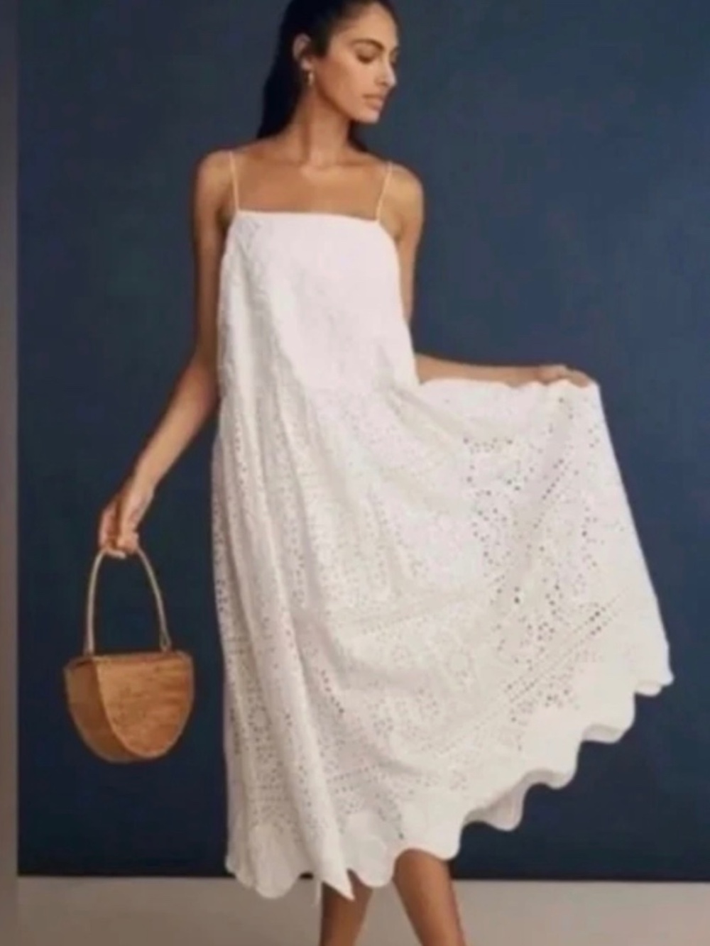 NWT RHODE Rosa Eyelet Midi Dress White Soleil Anthropologie Medium Resort - Picture 2 of 11